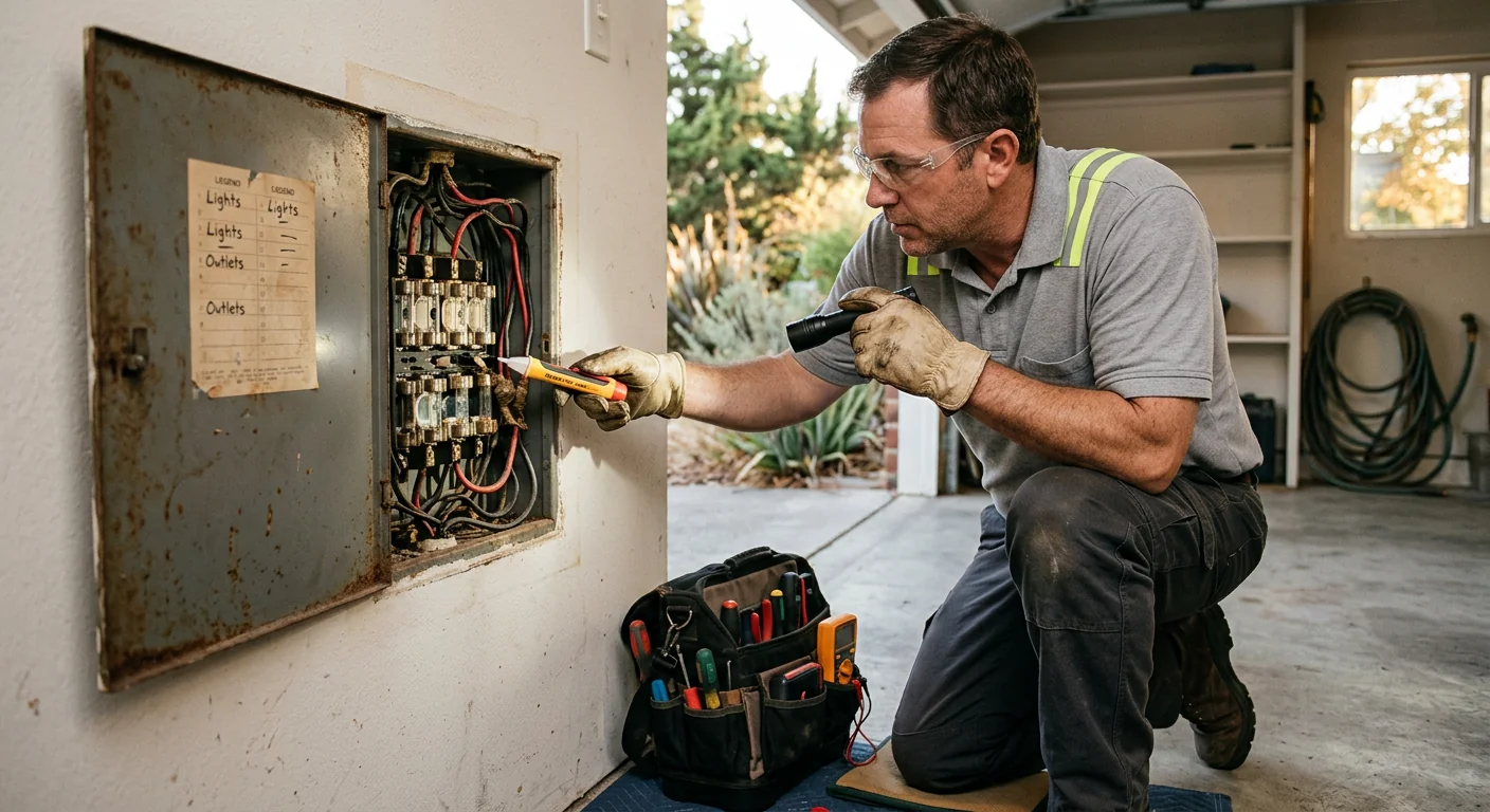 Older outdated fuse panel before replacement showing worn wiring in a Pleasanton residence
