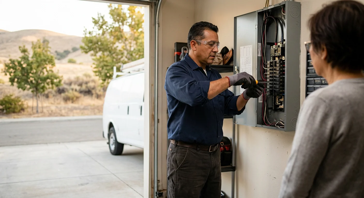 Electrician van parked outside a residential home in a Pleasanton neighborhood
