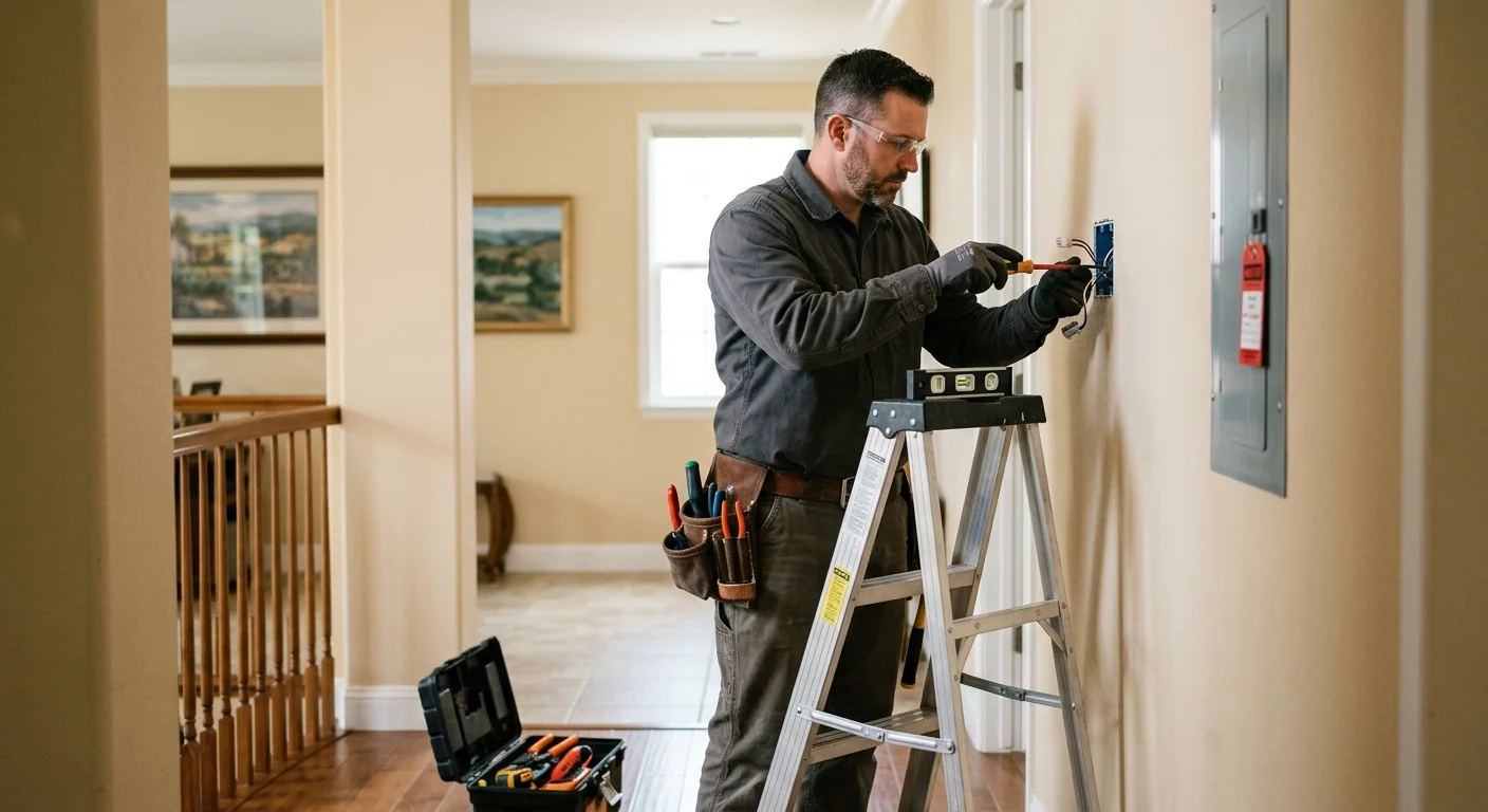 Electrician reviewing panel safety procedures before starting work at a Pleasanton home