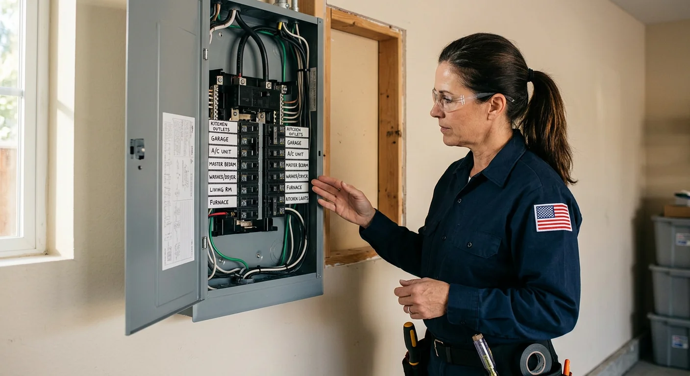 Finished repaired electrical panel with neatly labeled breakers ready for safe operation