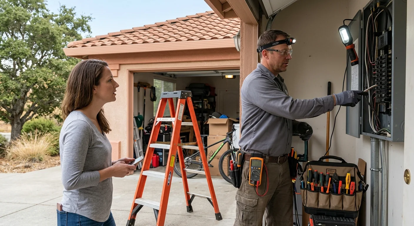 Electrician installing recessed ceiling lighting in a Pleasanton home interior