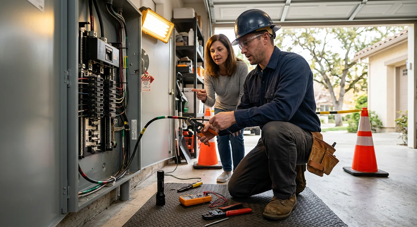 Electrician installing a grounded wall outlet in a Pleasanton home interior